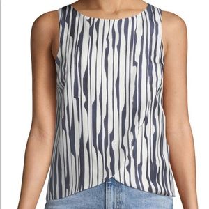 Theory Minrorey Broken Stripe Twill Woman’s Silk Sleeveless blouse (Ivor…